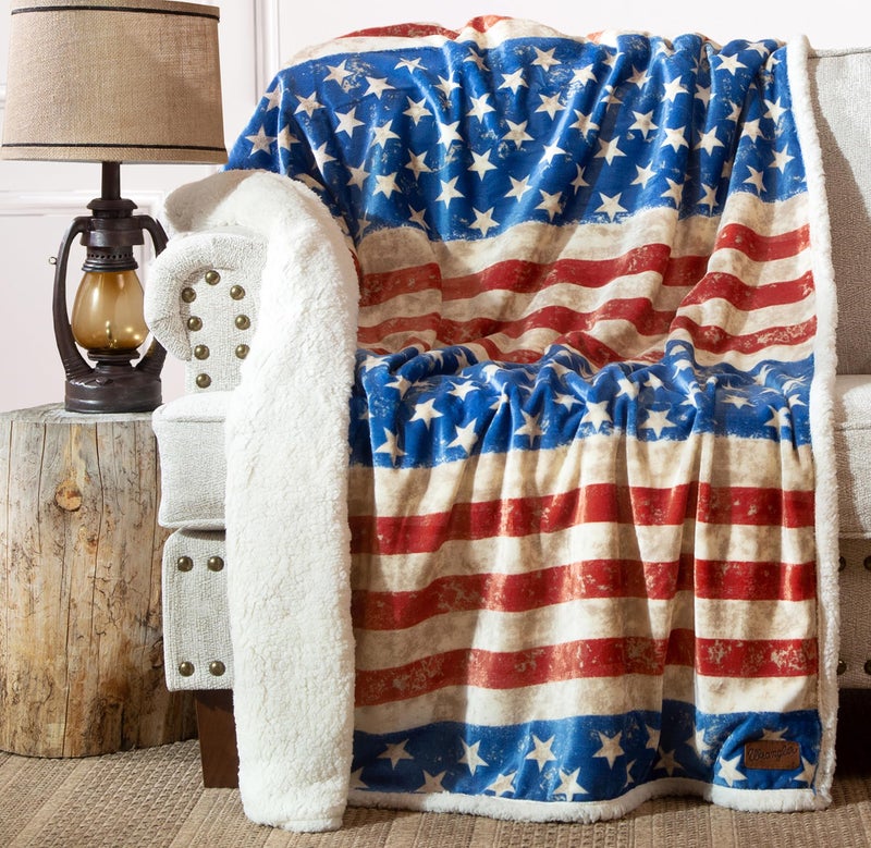 CARSTENS, INC. Wrangler Ultra Premium Super Soft Plush Sherpa Fleece Oversized Throw Blanket 54" x 68", Stars & Stripes - Image 2